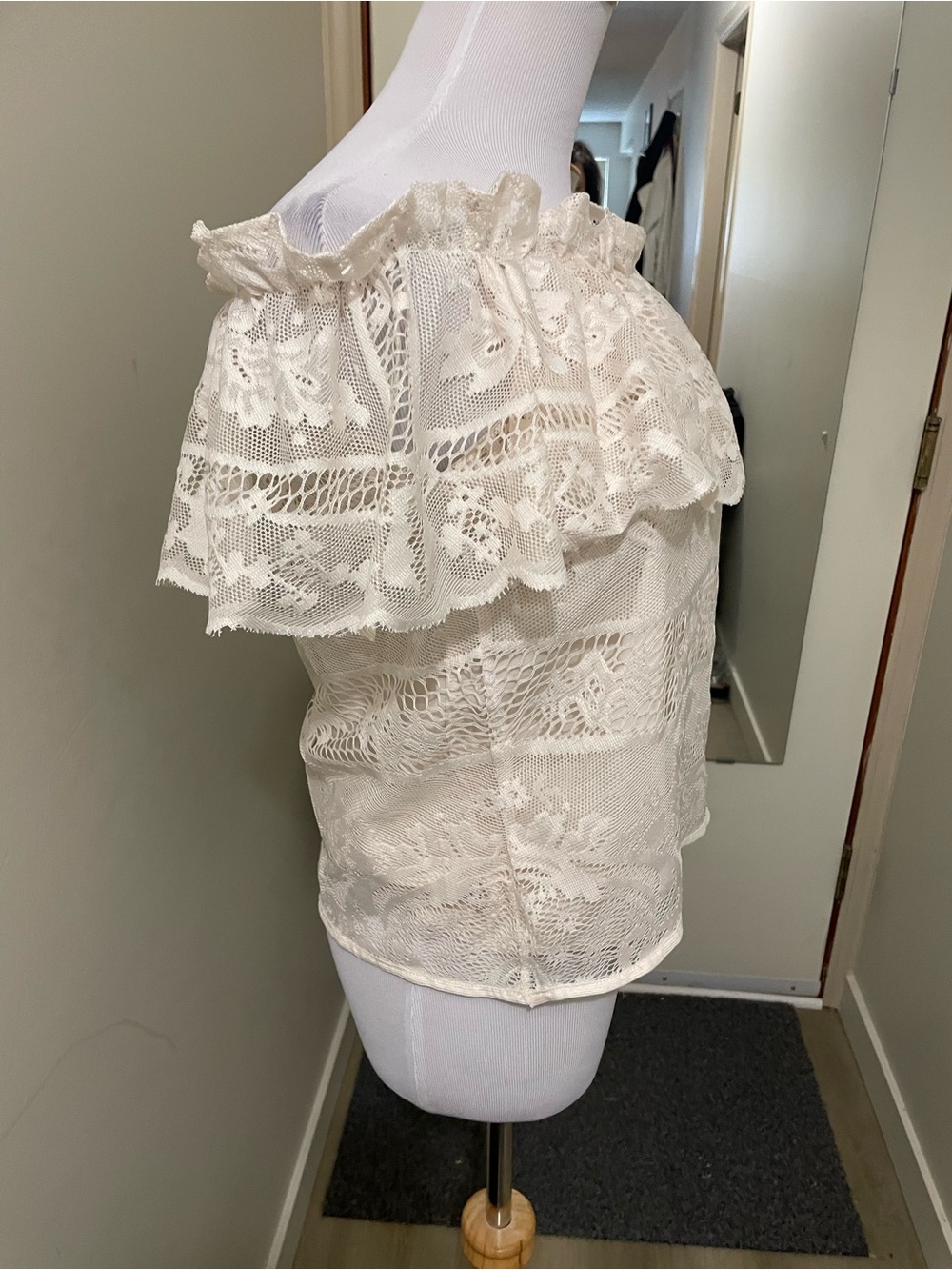 Lace Off-Shoulder Women’s Top in Cream - Picture 3 of 7